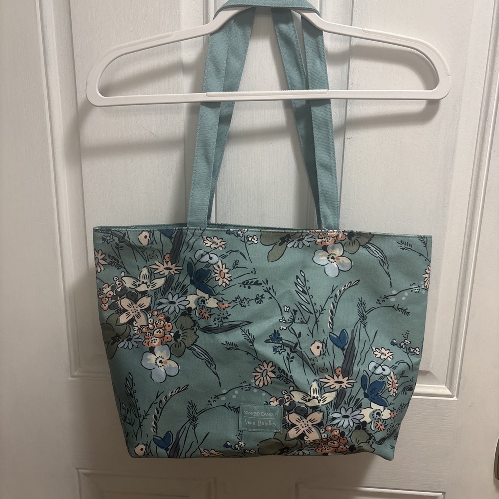 Vera Bradley Yankee Candle Collab. Floral Print Canvas Tote Bag Lined Blue 11x17